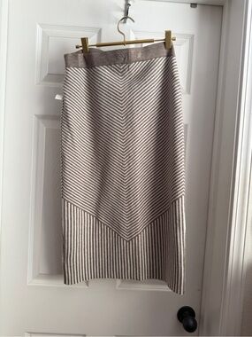 T.J.Maxx Taupe and Cream Chevron-Striped Pencil Skirt